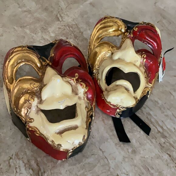 Venetian Hand Crafted Italian Tragedy & Comedy Masks - Picture 1 of 6